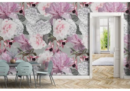 Carta da Parati fiori rosa e bianchi design moderno.