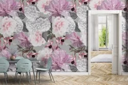 Pink and white flowers wallpaper modern design.