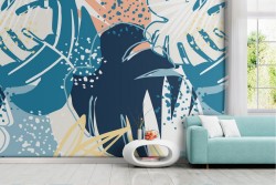 Carta da Parati foglie tropicali natura stilizzata moderna.