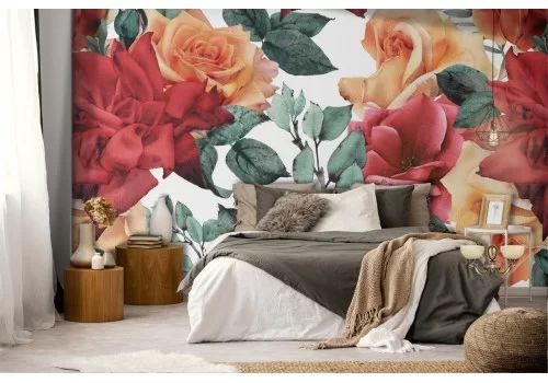 Carta da Parati rose fiori natura pattern vintage.