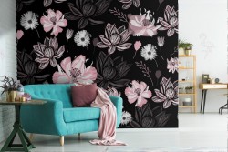 Pink flowers wallpaper black background modern nature.