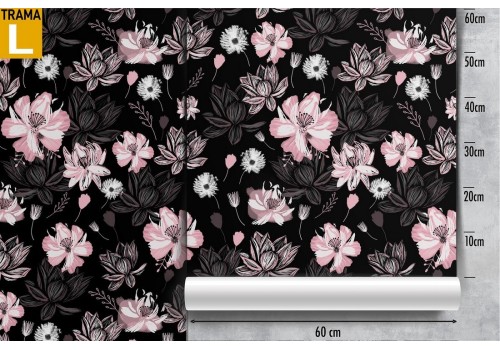 Pink flowers wallpaper black background modern nature. 2