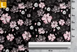 Carta da Parati fiori rosa fondo nero natura moderna.