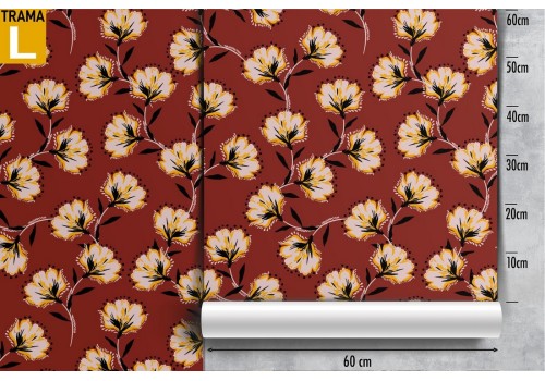 Carta da Parati fiori fondo rosso stile vintage. 2