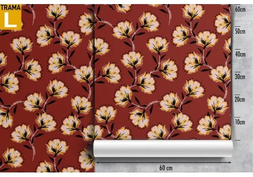 Carta da Parati fiori fondo rosso stile vintage. 2