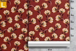 Vintage style wallpaper with flowers on a red background.
