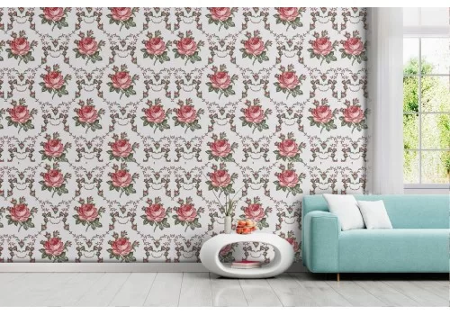 Carta da Parati rose rosse pattern natura vintage.