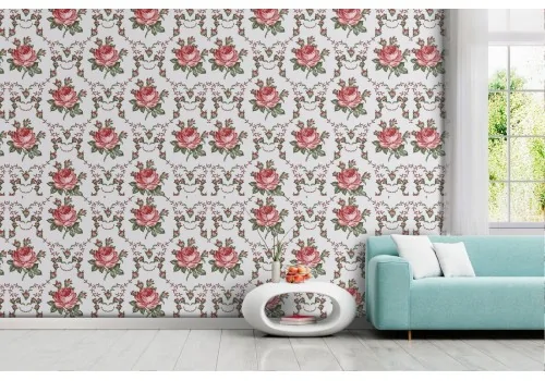 Red roses vintage nature pattern wallpaper.
