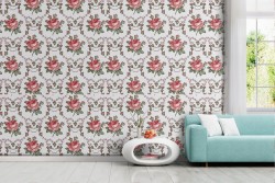 Carta da Parati rose rosse pattern natura vintage.