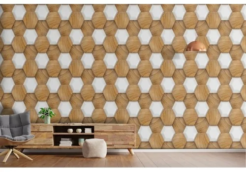 Carta da Parati decorazione geometrica in legno