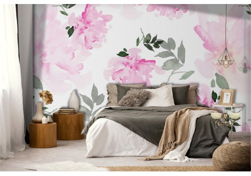 Refined nature pink flowers wallpaper pattern.