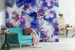 Blue flowers wallpaper abstract nature pattern.