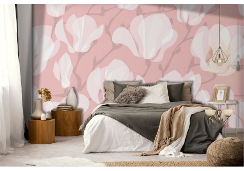 White flowers wallpaper pink background abstract pattern.