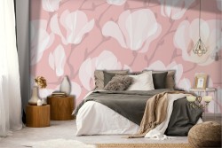 White flowers wallpaper pink background abstract pattern.