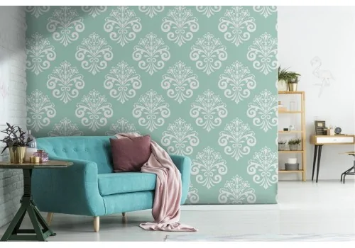 Damask pattern vintage turquoise wallpaper.