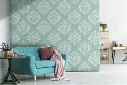 Damask pattern vintage teal wallpaper.