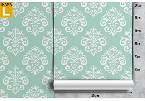 Damask pattern vintage teal wallpaper. 2