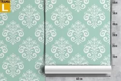 Damask pattern vintage teal wallpaper.