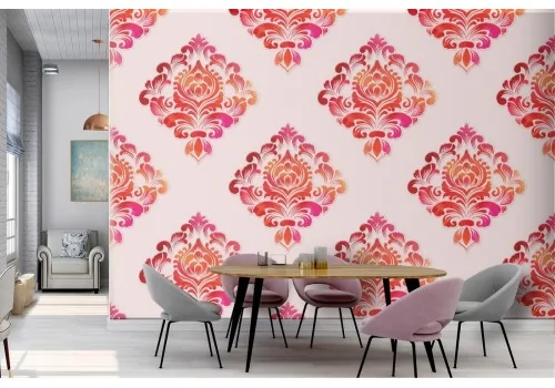 Red damask wallpaper vintage pattern.