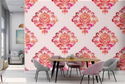 Red damask wallpaper vintage pattern.