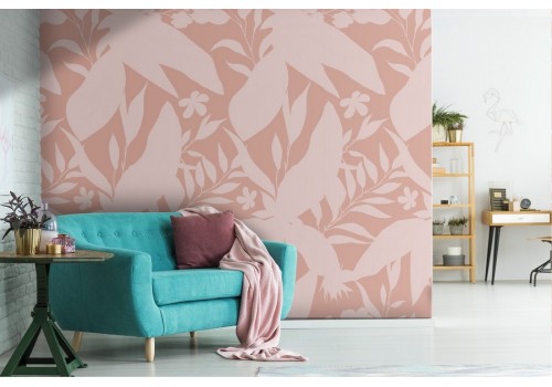 Wallpaper stylized leaves nature pattern pink.