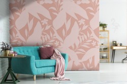 Carta da Parati foglie stilizzate pattern natura rosa.