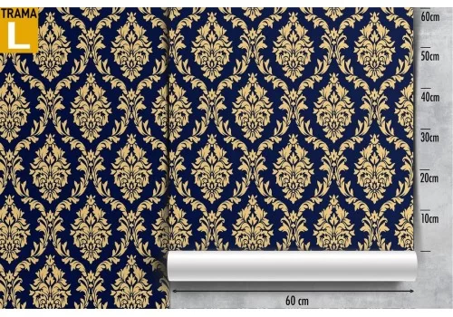 Carta da Parati damasco vintage oro e blu pattern. 2