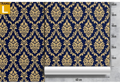 Vintage damask wallpaper gold and blue pattern. 2