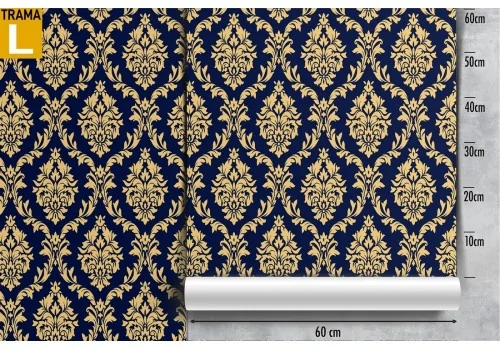 Vintage damask wallpaper gold and blue pattern. 2