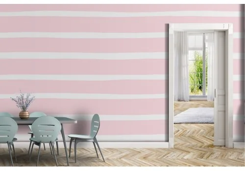 Modern pattern wallpaper with white and pink stripes.