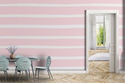 Modern pattern wallpaper with white and pink stripes.