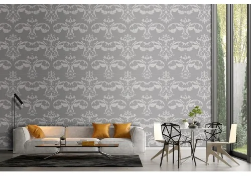 Damask pattern vintage grey wallpaper.