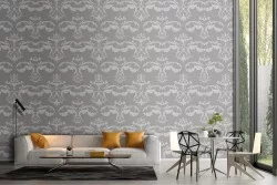 Damask pattern vintage grey wallpaper.