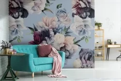 Purple and white flowers wallpaper modern nature pattern.