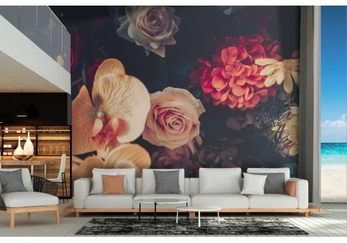 Carta da Parati fiori rosa e rossi vintage