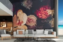 Vintage pink and red flowers wallpaper