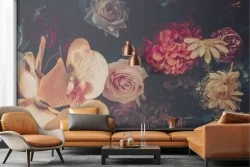 Vintage pink and red flowers wallpaper