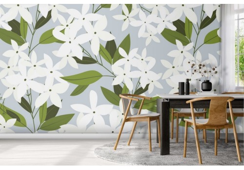Refined white flowers wallpaper nature pattern.