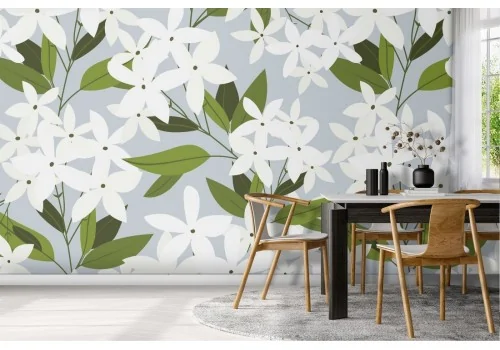 Refined white flowers wallpaper nature pattern.