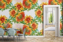 Sunflower nature pattern modern wallpaper.