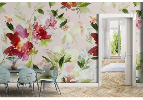 Red flowers wallpaper modern refined pattern.