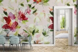 Carta da Parati fiori rossi pattern moderno raffinato.