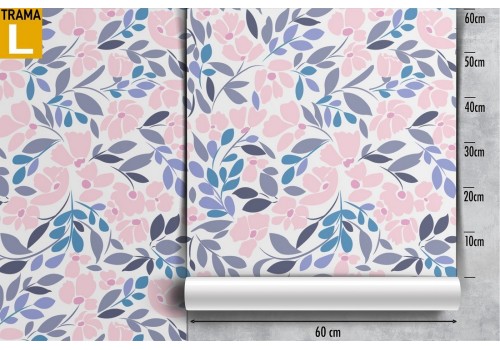 Carta da Parati foglie stilizzate rosa e azzurro pattern. 2