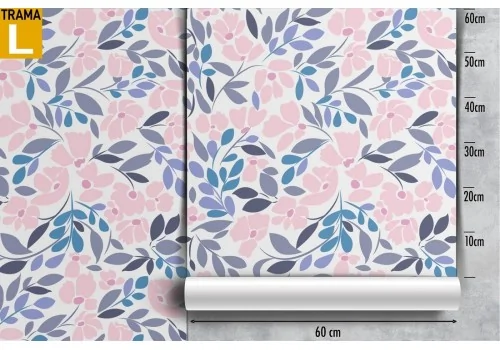 Wallpaper with stylized pink and blue leaf pattern. 2