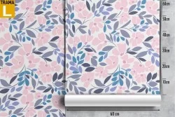 Carta da Parati foglie stilizzate rosa e azzurro pattern.