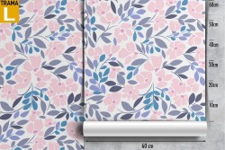 Wallpaper with stylized pink and blue leaf pattern.