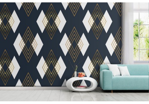 Geometric diamond pattern wallpaper.