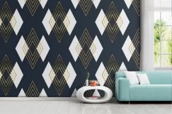 Geometric diamond pattern wallpaper.