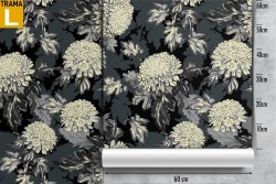 Carta da Parati fiori bianchi fondo nero natura vintage.