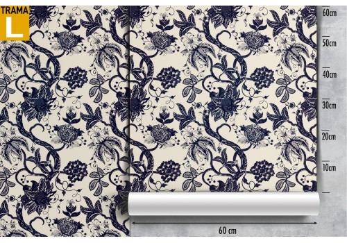 Vintage blue wallpaper with stylized flower nature pattern. 2